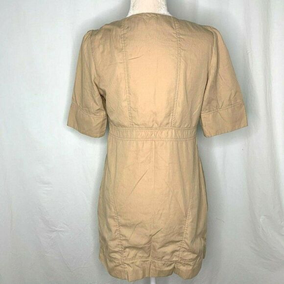 Tulle Anthropologie A Line Shift Dress M Tan Pockets Gold Buttons Side Zipper - Picture 4 of 5
